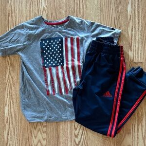 Adidas Kids Black Joggers with Red Stripes